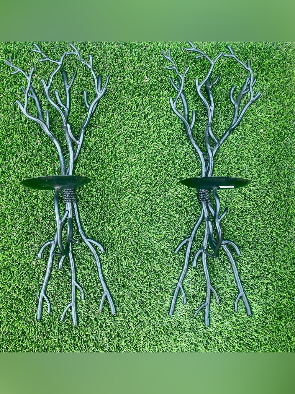 Crate & Barrel Twig Tree Branch Forged Iron Wall Sconces Candle Holders-Pair